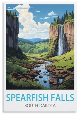 LHJOIUN Spearfish Falls South Dakota Vintage-Reiseposter, 60 x 90 cm, Kunstdruck auf Leinwand, für Wohnzimmer, Schlafzimmer, Heimdekoration, moderne Kunst