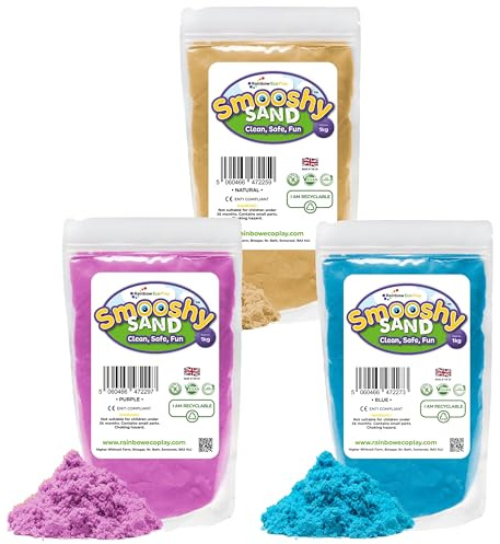 Rainbow Eco Play - Smooshy Sand - Assorted Colours - 3 x 1kg - Magic Coloured Sand for Kids - Moulding and Stretchy - Eco-Friendly - Non-Toxic - Play Sand for Kids