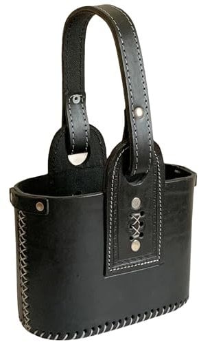 FITMARK Matera Duo Premium 100% de Cuero para Mate y Termo | Bolso Matero | Diseño campestre | Ideal para Amantes del Mate | Compatible con Termo Stanley 2L | Tamaño (pequeña) | Color (NEGRO)