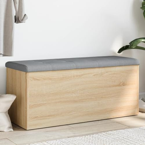 Willood Sitzbank mit Stauraum, Bank Gepolstert Sitzhocker Schuhbank, Truhenbank Polsterbank Aufbewahrungsbox für Wohnzimmer Flur, Sonoma-Eiche 102x42x45 cm Holzwerkstoff