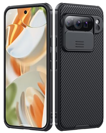 Nillkin Custodia per Google Pixel 9 Pro, con Copertura Scorrevole per Fotocamera [PC Rigido + Paraurti in TPU], Cover Protettiva Sottile e Antiurto per Pixel 9 Pro 2024 - Nero