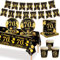MORAINJAY 70. Schwarzes Gold Partygeschirr Geburtstag 70 Teiliges Set. Pappteller, Pappbecher, Servietten, Papierbanner, 70 Jahre Party für Herren und Damen Geburtstag Tischdeko