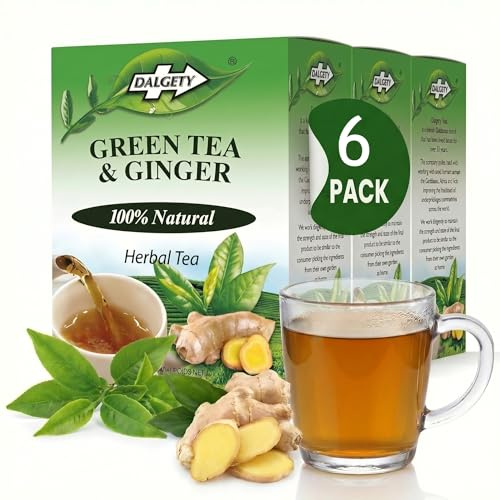 Dalgety Green Tea & Ginger Tea Bags - Herbal Infusion – 6x40g Cartons - 100% Natural, Packed with Unique Health Benefits (6 Pack, 108 Teabags)
