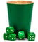 Waldfelsen® Echtleder Würfelbecher (9 cm) mit 6 Holzwürfeln (16 mm) aus Buchenholz Lederbecher Würfelset Augenwürfel Spielwürfel (Farbe: Grün)