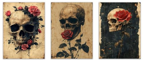 JOSUE 3er Set Rot, schwarz Halloween GemäLde Painting Bilder Leinwand, Halloween-Blumen Halloween Decorations Bild Kunstdrucke Wohnzimmer Deko Xxl-40x60cmx3 Ungerahmt
