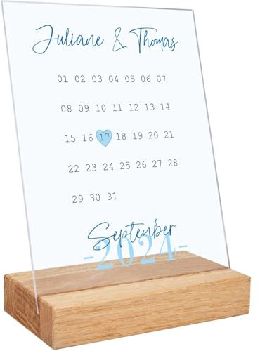 GRAVURZEILE personalisiertes Acrylglas - Kalender mit Jahrestag - 20x15cm - Valentinstagsgeschenk für Ihn und Sie - personalisierte Geschenke zum Valentinstag - Geschenkideen für Paare - Blau