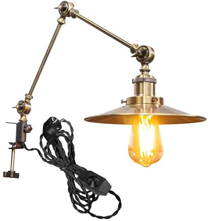 FSLiving Retro Klemmleuchte,1 Packung Leselampe mit 2,5 m Kabel, Dimmbar Bronze Nachttischlampe,Augenpflege Schreibtischlampe für Büro Heimgebrauch, E27 Lampenhalterung - TB2773BRN