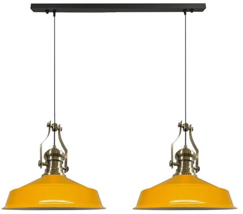 bamyum Neo-Asletl Pendelleuchte Esstisch Gelb 2 Flammig Metall 40cm, Hängelampe Wohnzimmer, Hängelampe Industrial Vintage, Küchenlampe Vintage Schwarz, Esstischlampe