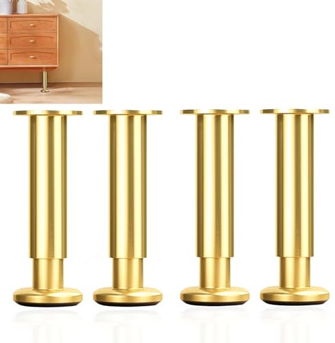 Lot de 4 Pied Meuble Reglable,Or Pied de Table Moderne en Métal,Pied de Canapé,Pied Placard Metal pour Armoire, Etagères de Cuisine (10-15CM,Or)