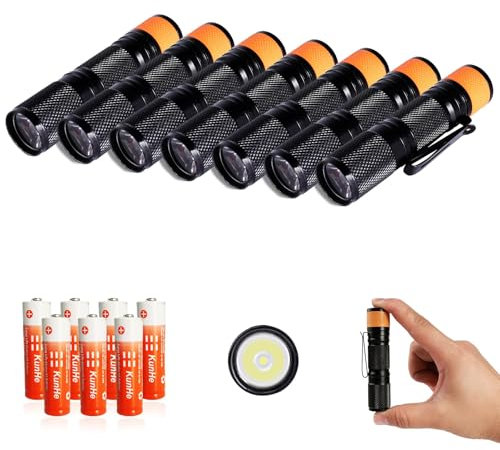 KunHe 7 Pack 150 Lm Small Mini LED Flashlight Single Mode Bulk Flashlights with Batteries Include Portable Flash Light AA Battery Powered with Bite Cap Gifts for Men Gifts for Father