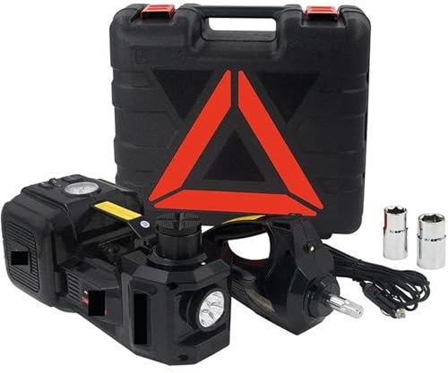 Cric Voiture, Kit de cric électrique 3 en 1 12 V for voiture, cric hydraulique électrique 5 tonnes avec clé à chocs, compresseur, lumière LED, outil de levage portable for voiture,pour voitures, SUV