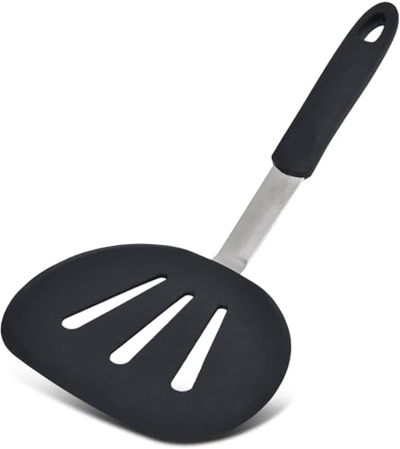 Breiter Runder Silikon Pfannenwender, Flexibler Pfannkuchenwender Rund, Spülmaschinenfester Pfannenwenders Extra Breit 31,2x15,1cm, Silikon Pfannenwender für Braten, Kochen, Eier