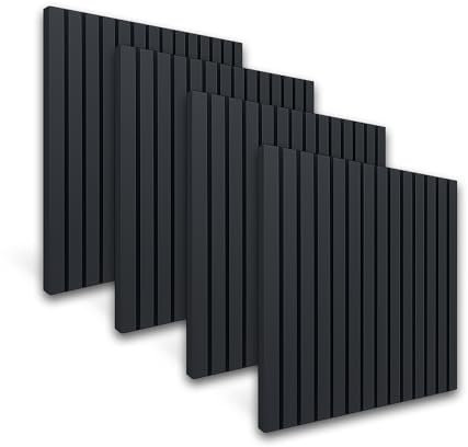 Akustik Wandpaneel 4er Set – 60x60 cm, Schallabsorbierend, Flexibel & Biegbar – MDF mit Filz – Moderne Wandverkleidung für Wohnzimmer, Büro & Schlafzimmer (Schwarz)