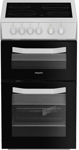 Hotpoint HTE5VCW Twin Cavity Electric Cooker with 4 Ceramic Hobs - White