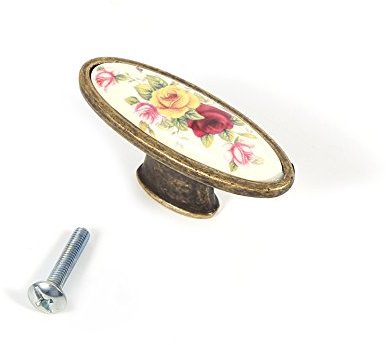 Türgriff, Vintage Schubladen Schrankknöpfe, Flower Pattern Keramik Bronze | mit Schrauben für Kleiderschrank, Schrank, Schrank, Schubladenknöpfe (Z8)
