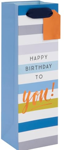 Ballyhoo Bottle Bag Happy Birthday to You Blue Stripes, 11 x 34 x 10 cms