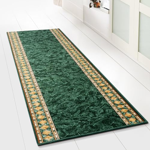casa pura Teppichläufer mit Muster - maßgefertigter Teppich Läufer für Küche, Flur & Wohnraum - Rügen Grün (80 x 200 cm)