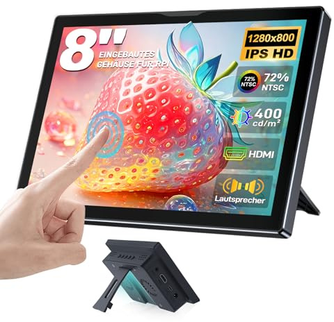 Ueplain Monitor touch screen portatile da 8 pollici per Raspberry Pi, display IPS 1280×800 HD con custodia, altoparlante, ingresso HDMI, compatibile con Raspberry Pi 5/4B/3B+/3B/B+ Jetson Nano Win11