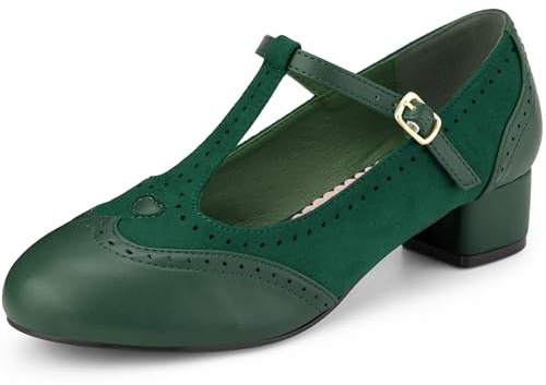 Allegra K Women's T-Strap Mary Jane Ankle Strap Block Heels Pumps