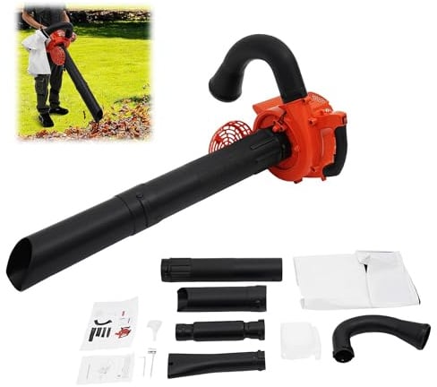 HUOMMGS 2 In 1 Laubbläser Benzin & Laubsauger Benzin 2 Takt Motor 25,4CC 750W Schneebläser mit Fangsack 0,13m³/s Handgeführtes Gebläse Multifunktional Handgebläse Kabellos Benzinlaubblaeser