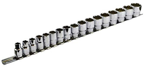 Toolzone 17Pc 3/8 Shallow Chrome Vanadium Sockets On Rail