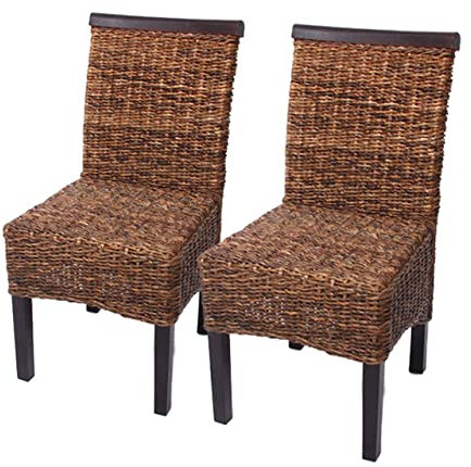 Mendler 2er-Set Esszimmerstuhl Korbstuhl M45 Stuhl Bananengeflecht - dunkel, ohne Kissen