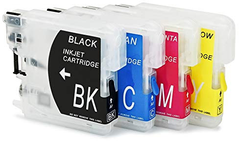 Befüllbare Fill In Patronen kompatibel für Brother LC-11, LC-16, LC-38, LC-39, LC-56, LC-57, LC-61, LC-67, LC-980, LC-985, LC-990, LC-1100, 4 Stück (ohne Tinte) für Brother MFC 295 CN, MFC 255 CW