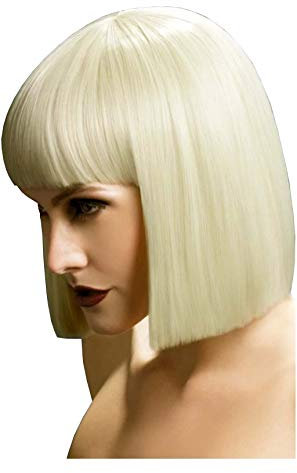 Smiffys Fever Kollektion, Lola Perücke, Blond, Abgerundeter Bob mit Pony, 30cm / 12in Halloween