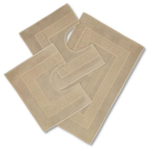 CASA TESSILE Torino Set 3 tappeti Bagno in Spugna, 1 cm 60X90 + 2 Girowater cm 60x45 - Beige