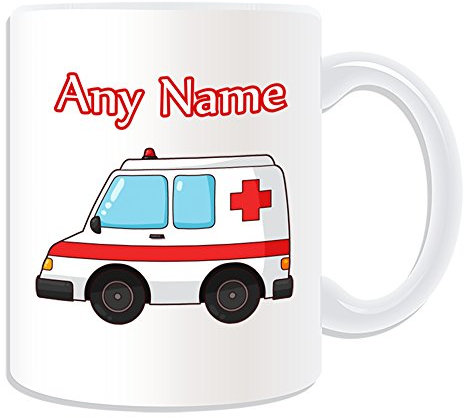 Cadeau personnalisé – Mug ambulance (thème transport, blanc) – n'importe quel nom/message sur votre unique – Van, hôpital, St John Red Cross Paramedical Services d'urgence 999 automobile