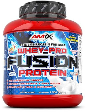 AMIX - Proteína Whey - Pure Fusion - 2,3 Kg - Concentrado de Suero Ultra Filtrado - Isolada con Splenda - Contiene L-glutamina - Proteínas para Aumentar Masa Muscular - Sabor Moca Chocolate y Café
