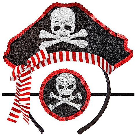 W WIDMANN MILANO Party Fashion 04163 - Haarreif mit Minipiratenhut und Augenklappe, Pirat, Freibeuter, Karneval, Fasching