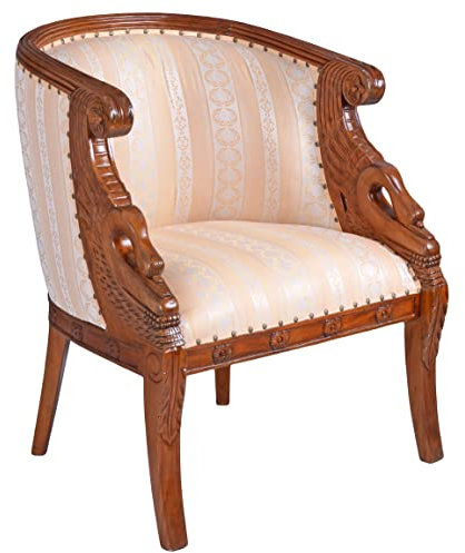 Polstersessel Sessel Empire Armlehnstuhl Schwäne Mahagonistuhl Holz Polstersitz Beige mar059 Palazzo Exklusiv