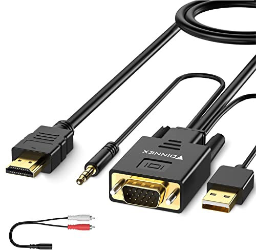 FOINNEX - Cable VGA a HDMI de 4,5 m (Viejo PC de Estilo a Nuevo televisor/Monitor con HDMI), VGA a HDMI Cable convertidor/Adaptador con Audio para Ordenador portátil a proyector, Macho a Macho