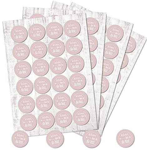 Logbuch-Verlag 96 Schön dass du da bist Aufkleber rosa weiß Willkommen Sticker Hochzeit Babyparty Mädchen Geburtstag rund 4 cm
