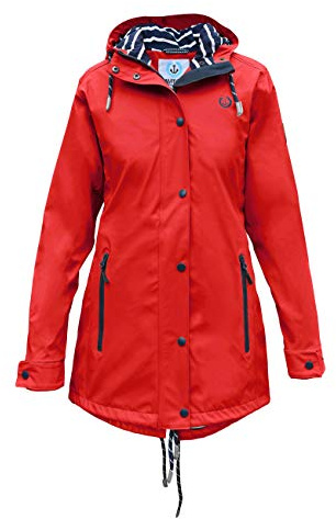 MADSea Damen Regenmantel Friesennerz 620 | halblanger wasserdichter Regenparka | winddicht mit maritimen, weiß/blauen Innenfutter