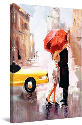 Startonight Bilder Liebe ist in der Luft Rot Regenschirm - Leinwandbilder Moderne Kunst - Abstrakte Wanddeko Kunstdrucke - Wandbilder Schlafzimmer 60 x 90 cm, Tag Nacht Effekt, Elegante Geschenkidee