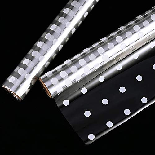 Nabance White Dot Cellophane Wrap for Hampers, 2 Rolls 15m*41cm Cellophane Hampers Roll, for Birthday Gifts and Easter Basket Wrapping, Fruit Florist Wrapping Cellophane