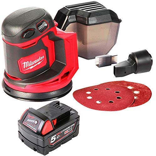 Milwaukee M18BOS125 Ponceuse orbitale aléatoire 18 V 125 mm avec 1 batterie 5,0 Ah