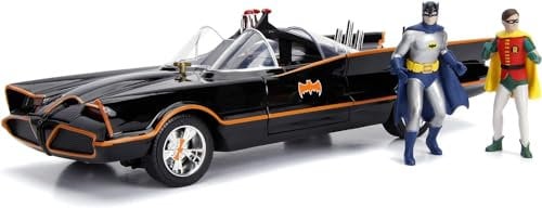 Jada Toys Classic Batmobil Age 8+ 1966 Highly Detailed 1:18 Model Car Including Batman & Robin Figure, Doors, Boot & Bonnet Can Be Opened With wheel, Black