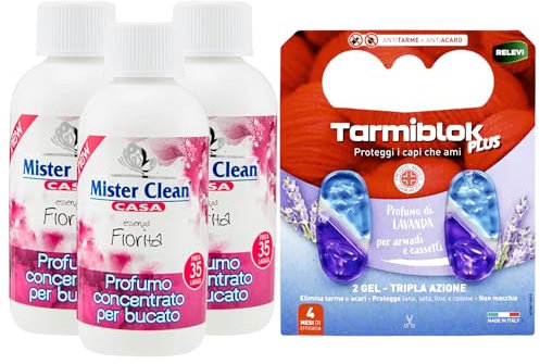 Mister CLean Kit 3 pz Profumo Concentrato Per Bucato 250 ml :Fiorita + Relevi Proteggi & Profuma