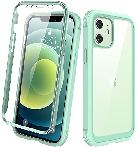 Diaclara Designed for iPhone 12/12 Pro Case, Full Body Rugged Case with Built-in Touch Sensitive Anti-Scratch Screen Protector, Soft TPU Bumper Case for iPhone 12/12 Pro 6.1 (Pistachio Green)