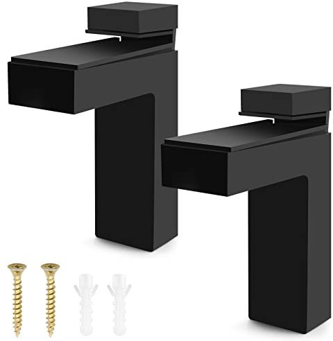 Pyatofyy 2Pcs Adjustable Wood/Glass Black Shelf Brackets, Floating Glass Clamp Glass Shelf Holders with Screw for 5-30mm Shelf