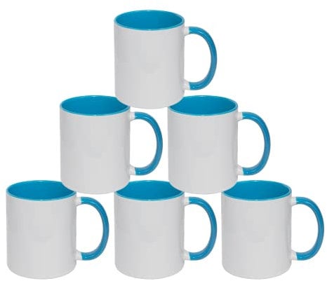 MR.R Céramique Blanc Sublimation Tasse De Couleur Intérieure Enduit Café Lavable Lavable Au Micro-ondes 11 Onces (9,5 x 8 Centimètres) Transfert De Chaleur 6 Pièces (Bleu)