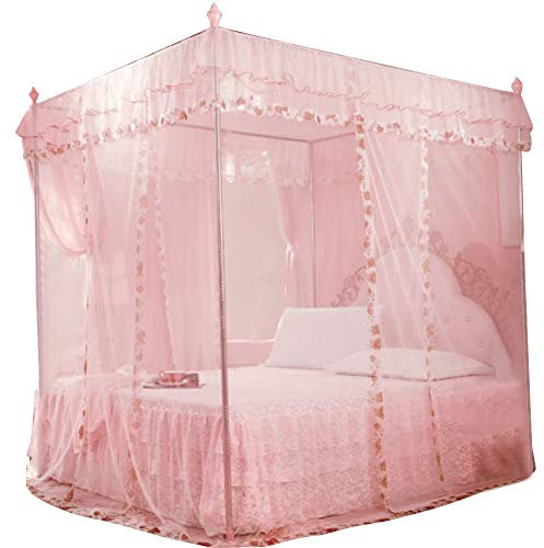 EBTOOLS Zanzariera Letto, Zanzariera Baldacchino Pieghevole Universale in Pizzo Principessa per Letto Matrimoniale, 120x200x200cm, Rosa
