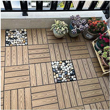 Holzfliesen Balkon Wasserdichter Allwetterboden, Ineinandergreifende WPC-Balkon-Terrassendeckfliesen, Für Bodendekoration Im Innen- Und Außenbereich, Einfach Zu Verlegen (Size : 44PCS/4m²)