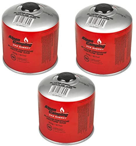 Alpen Camping IK008 3X 877 ml / 500g Gaskartuschen mit Propan-Butan Schraubkartusche mit 7/16“ Anschluss für Gaskocher Campingkocher Bunsenbrenner Lötbrenner EN417 (Stück)