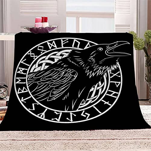 Aolity Wikinger Kuscheldecke 180x220 cm Flanelldecke Odin Krähe Viking flauschig Warme Microfaser Blanket Groß Tagesdecke Decke für Sofa und Bett Hochwertige Decke Sommer