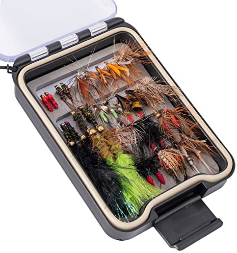 Ansnbo 36 pcs Fly Fishing Flies Kit, Hand Tied Trout Bass Fly Assortment with Fly Box, Dry Wet Nymph Flies Streamers Fly Fishing Lures