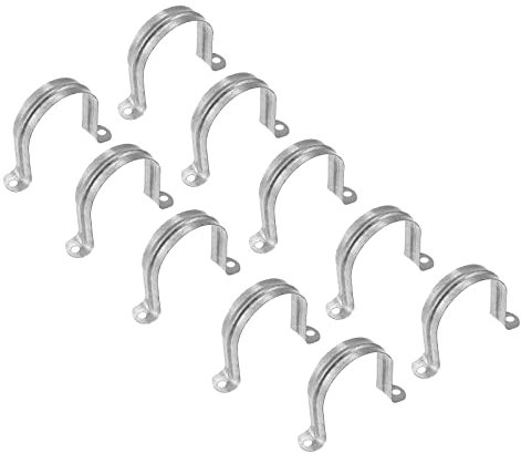 sourcing map Rigid Pipe Strap, 16pcs 2 1/2 Inch (63mm) Two Hole Strap U Bracket Zinc Plated Steel Tension Tube Clip Clamp for Pipe Fixing